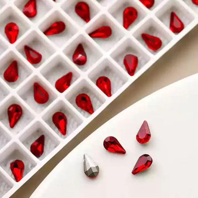 Nailart Red Diamond Water Drop 5mm x 8mm 5pcs